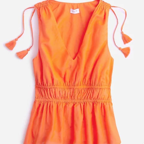 J.Crew V-Neck Cotton Voile Top in Resort Orange Sz Small - Picture 3 of 3